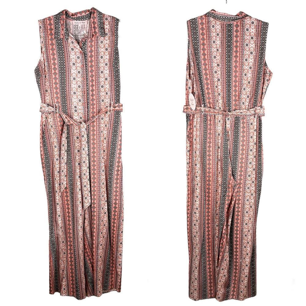 Harlow & Rose Jumpsuit M Pockets Belted Sleeveless Coral Brown New